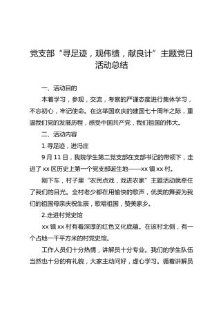 党支部“寻足迹，观伟绩，献良计”主题党日活动总结
