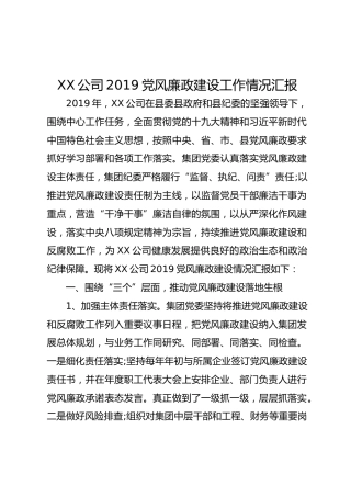 XX公司2019党风廉政建设工作情况汇报