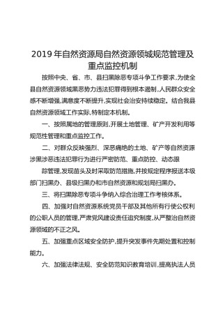 2019年自然资源局自然资源领城规范管理及重点监控机制