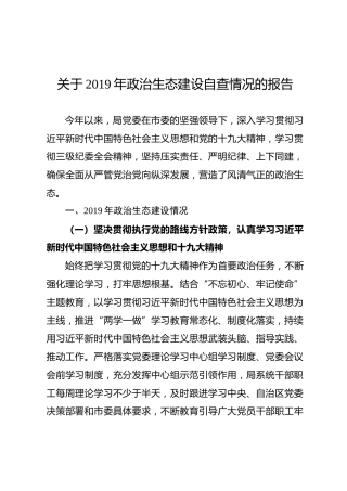 2019年政治生态建设自查报告（5200字）