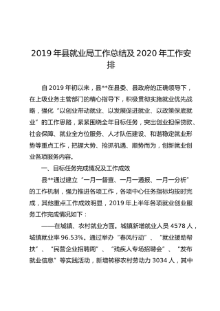 2019年县就业局工作总结及2020年工作安排