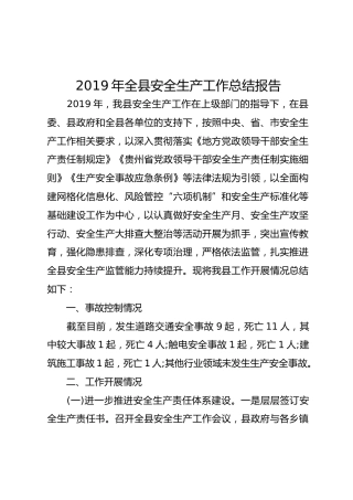 2019年全县安全生产工作总结报告