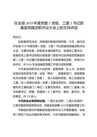 2019年度党组织书记抓基层党建述职评议大会主持讲话（1万字）