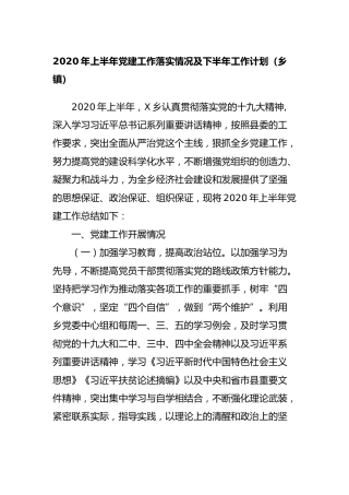 2020年上半年党建工作落实情况及下半年工作计划（乡镇2200字）