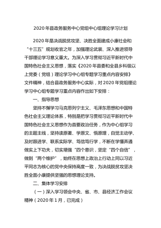 2020年党组中心组理论学习计划6000字