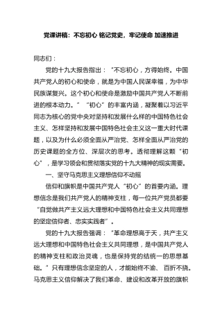党课讲稿：铭记党史，加速推进