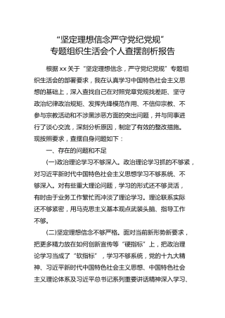 “坚定理想信念严守党纪党规”专题组织生活会个人查摆剖析报告2000字