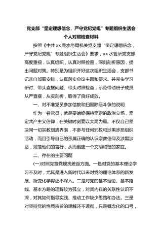“坚定理想信念，严守党纪党规”组织生活会个人对照检查材料3200字
