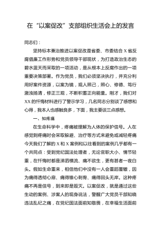 在以案促改支部组织生活会上的发言