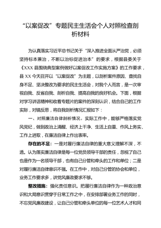以案促改民主生活会个人对照检查剖析材料