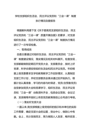 学校支部组织生活会、民主评议党员和“三会一课”制度执行情况自查报告