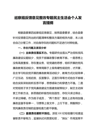巡察组反馈意见整改专题民主生活会个人发言材料2900字