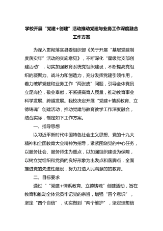 学校开展“党建+创建”活动推动党建与业务工作深度融合工作方案