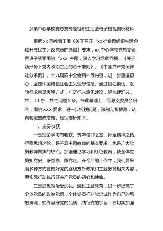 学校党总支专题组织生活会班子检视剖析材料