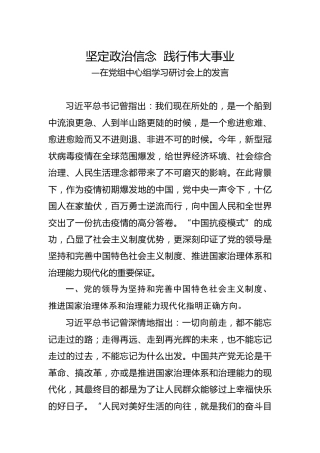 中心组学习研讨发言：坚定政治信念  践行伟大事业