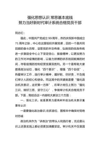 党课：强化思想认识 常思基本底线，努力当好新时代审计系统合格党员干部