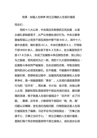 党课：加强人生修养 树立正确的人生观价值观12000字