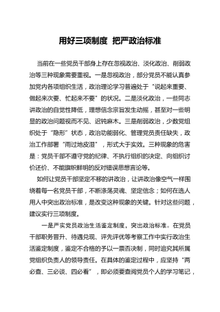 党建经验材料：用好三项制度  把严政治标准