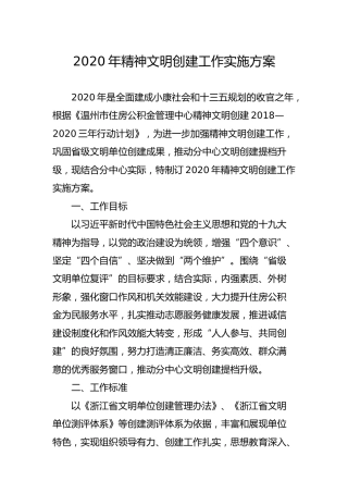 2020年精神文明创建工作实施方案3400字
