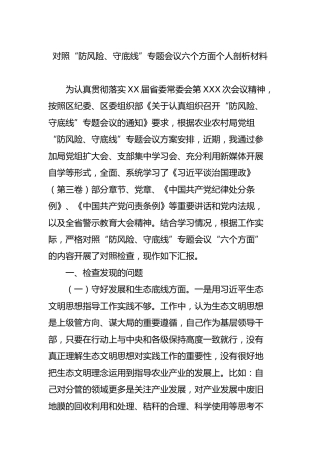 “防风险、守底线”专题会议六个方面个人剖析材料4400字