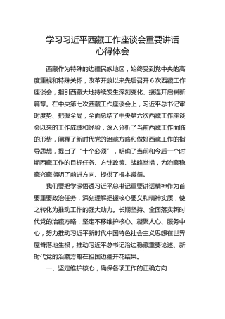 总书记西藏工作座谈会重要讲话心得体会