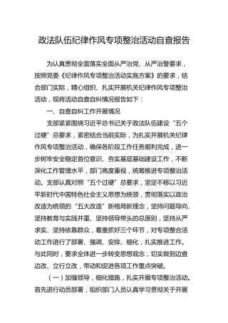 政法队伍纪律作风专项整治活动自查报告3300字