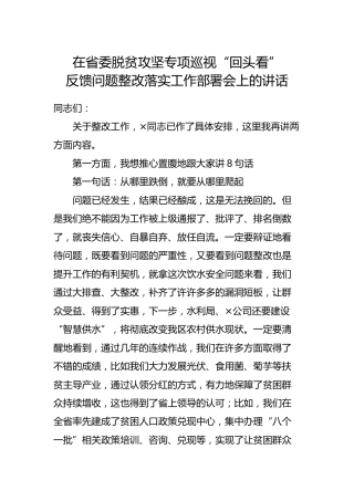在脱贫攻坚专项巡视“回头看”反馈问题整改落实工作部署会上的讲话