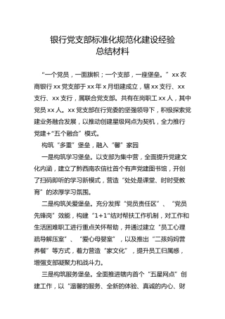 银行党支部标准化规范化建设经验总结