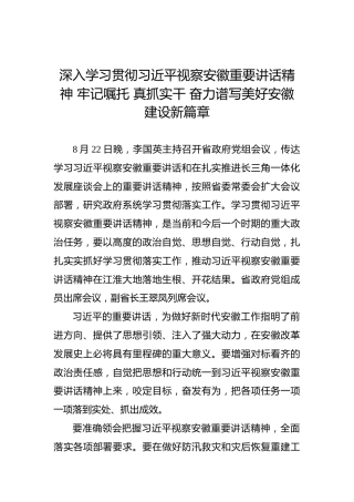 深入学习贯彻总书记安徽重要讲话精神参考材料：牢记嘱托 真抓实干