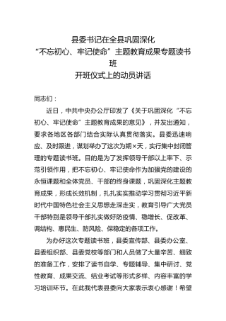 巩固深化主题教育成果专题读书班开班动员讲话5600字