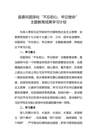 巩固深化主题教育成果学习计划