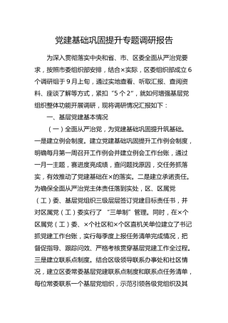 党建基础巩固提升专题调研报告3600字
