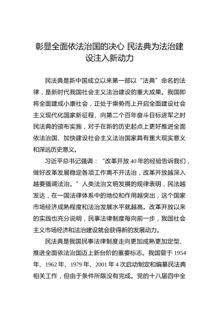 依法治国类发言：彰显全面依法治国的决心民法典为法治建设注入新动力