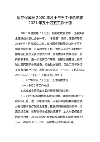 医保局2020年及十三五工作总结和2021年及十四五工作计划