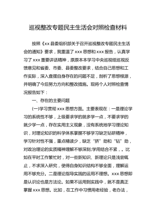 巡视整改专题民主生活会对照检查材料（个人2900字）