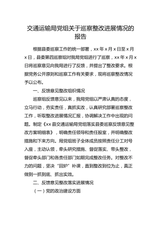巡察整改进展情况的报告3900字（交通系统）