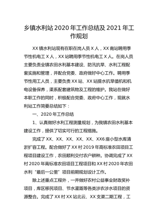 乡镇水利站2020年工作总结及2021年工作计划