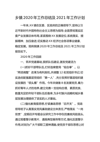 乡镇2020年工作总结及2021年工作计划2篇