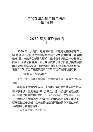 乡镇2020年工作总结合集14篇