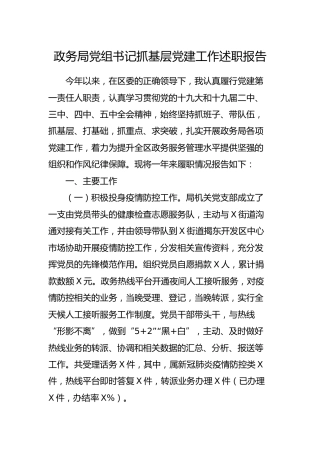 政务服务系统书记抓基层党建工作述职报告