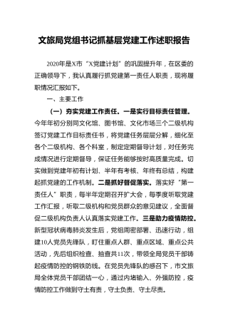 文旅系统书记抓基层党建工作述职报告3500字