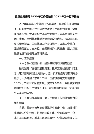 卫健系统2020年工作总结和2021年工作计划