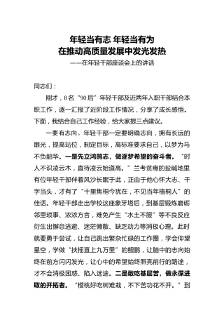 在年轻干部座谈会上的讲话3100字