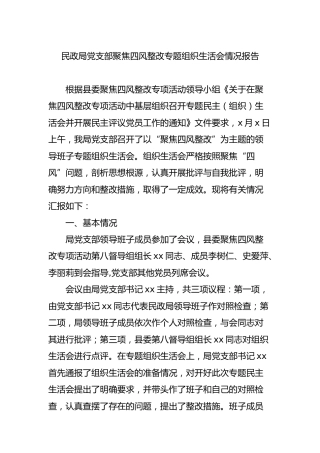 四风整改专题组织生活会情况报告3500字