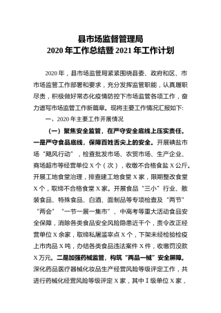 市场监管系统2020年工作总结及2021年工作计划