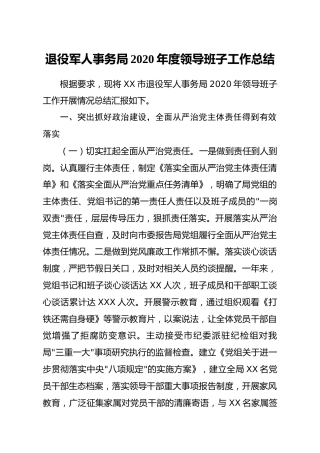 退役军人系统2020年度领导班子工作总结