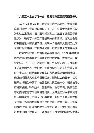 十九届五中全会学习心得体会：绘就宏伟蓝图展现强国伟力