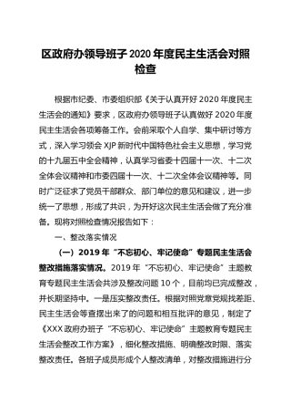 领导班子2020年度民主生活会对照检查5800字