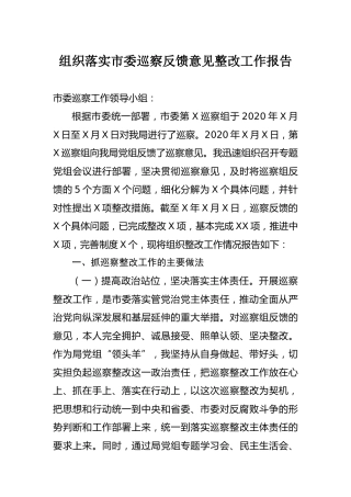 组织落实巡察反馈意见整改工作报告