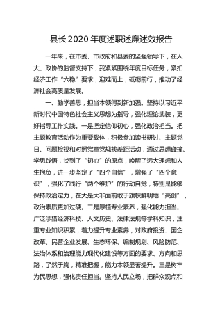 县长2020年度述职述廉述效报告3000字